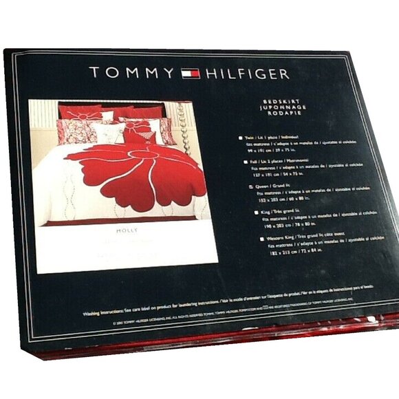 new Tommy Hilfiger MOLLY 100% Cotton QUEEN Bedskirt in Red w/ White Ribbon - Picture 5 of 7